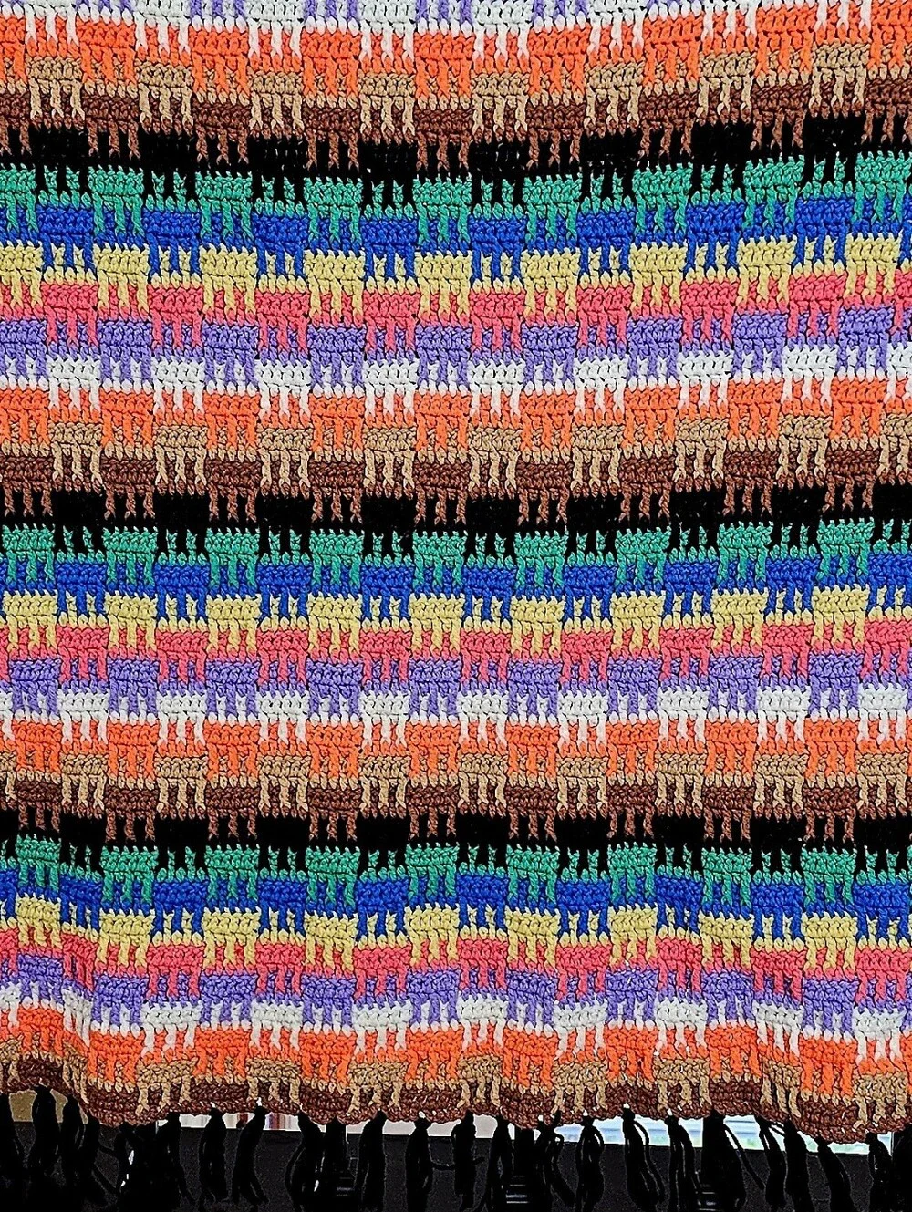 Vintage handmade multicolor crochet throw blanket - Vibrant Stripes